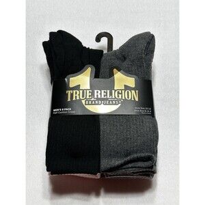 True Religion Mens Size 10-13 Half Cushion Crew Socks 8 Pair Pack New